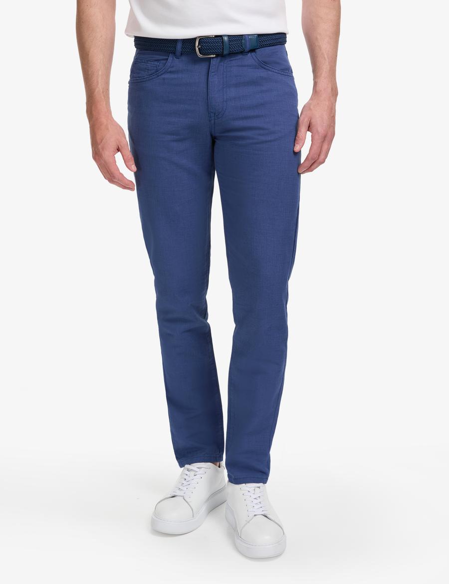 İndigo Slim Fit Keten Karışımlı Kanvas Pantolon