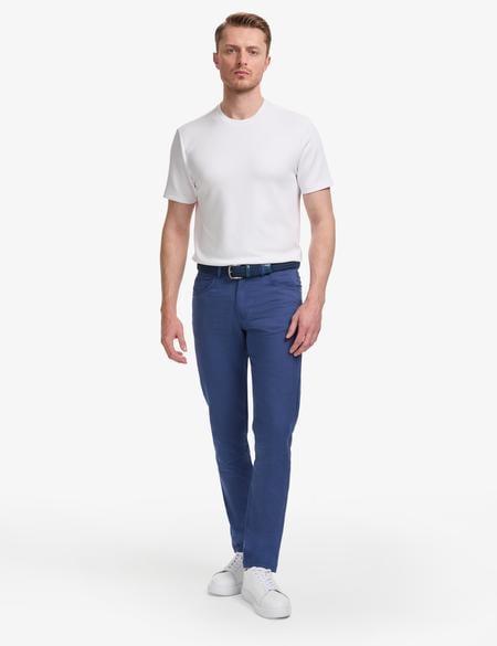 İndigo Slim Fit Keten Karışımlı Kanvas Pantolon - 50268095426