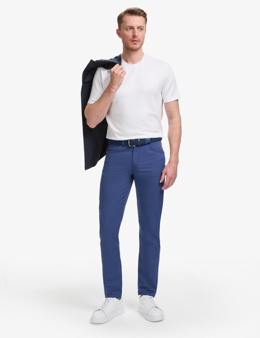 İndigo Slim Fit Keten Karışımlı Kanvas Pantolon