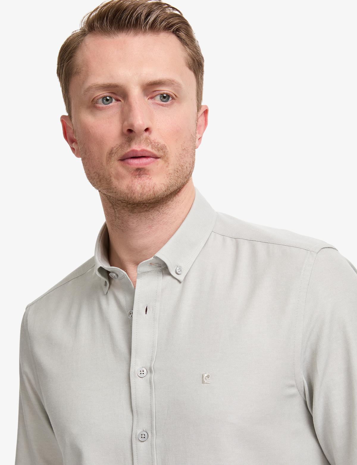 Gri Oxford Slim Fit Kolay Ütülenebilir Gömlek - 50325365064