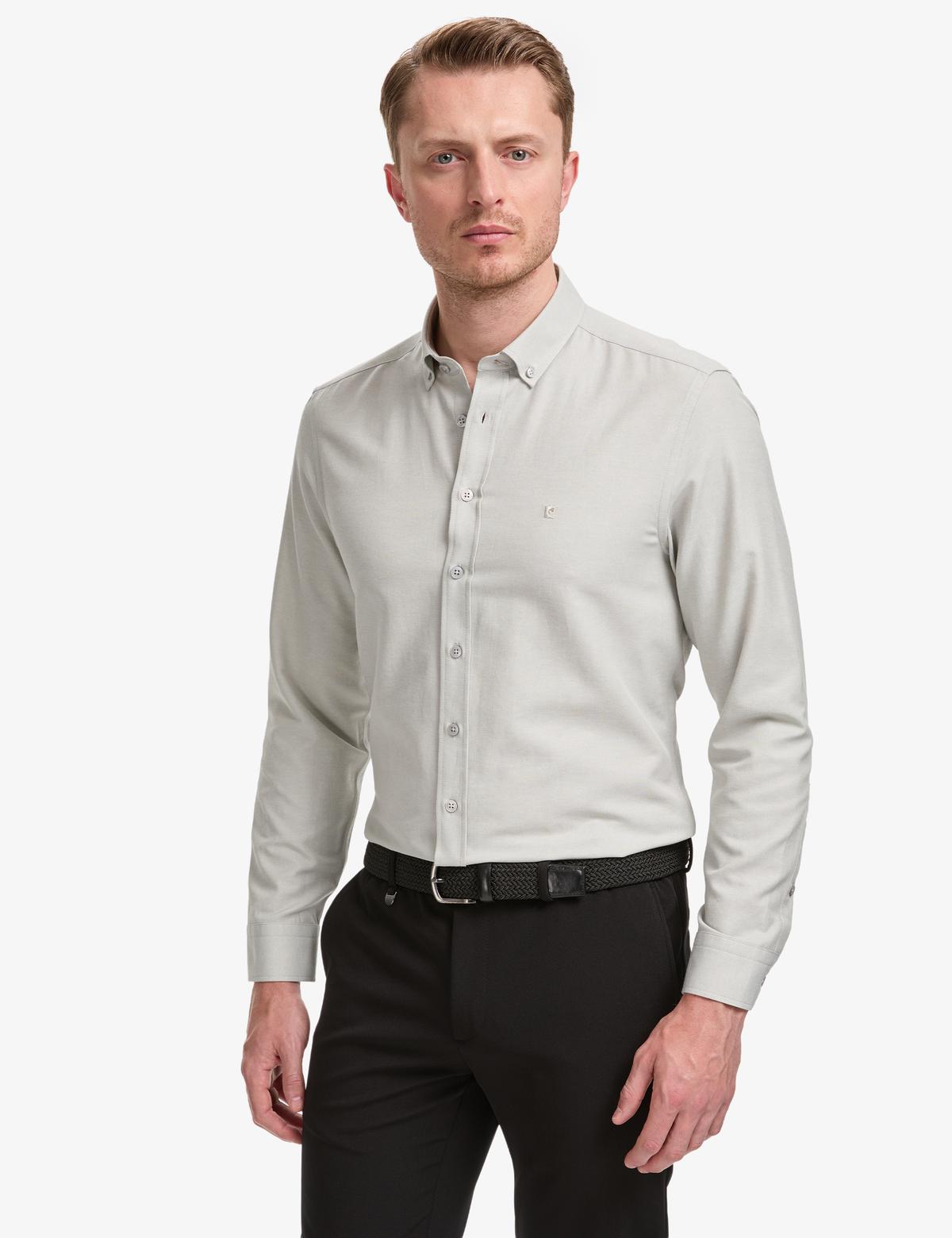 Gri Oxford Slim Fit Kolay Ütülenebilir Gömlek