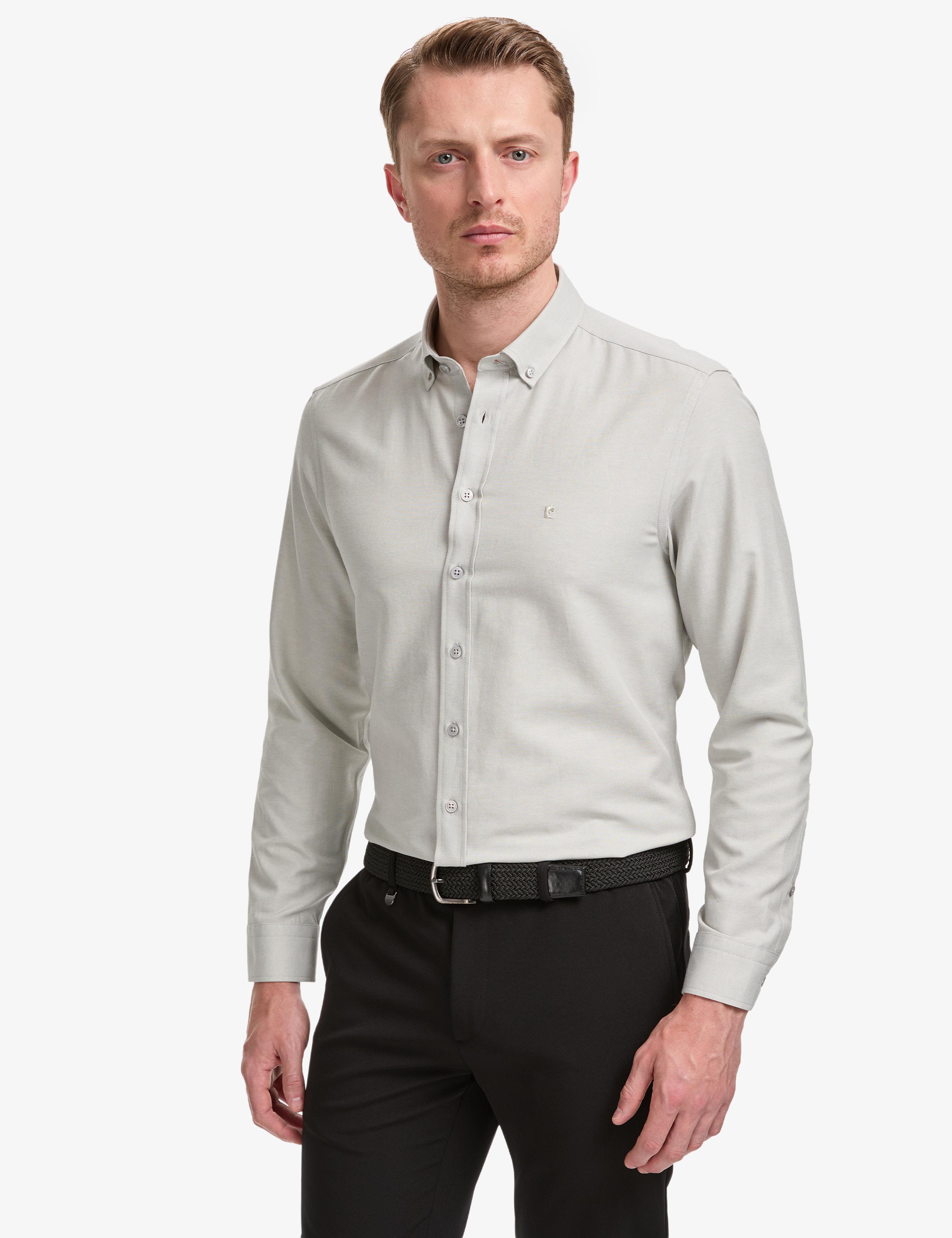 Gri Oxford Slim Fit Kolay Ütülenebilir Gömlek