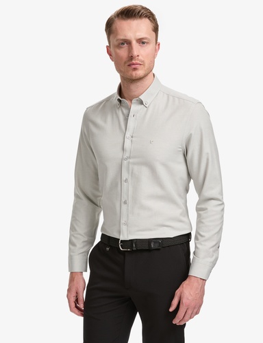 Gri Oxford Slim Fit Kolay Ütülenebilir Gömlek