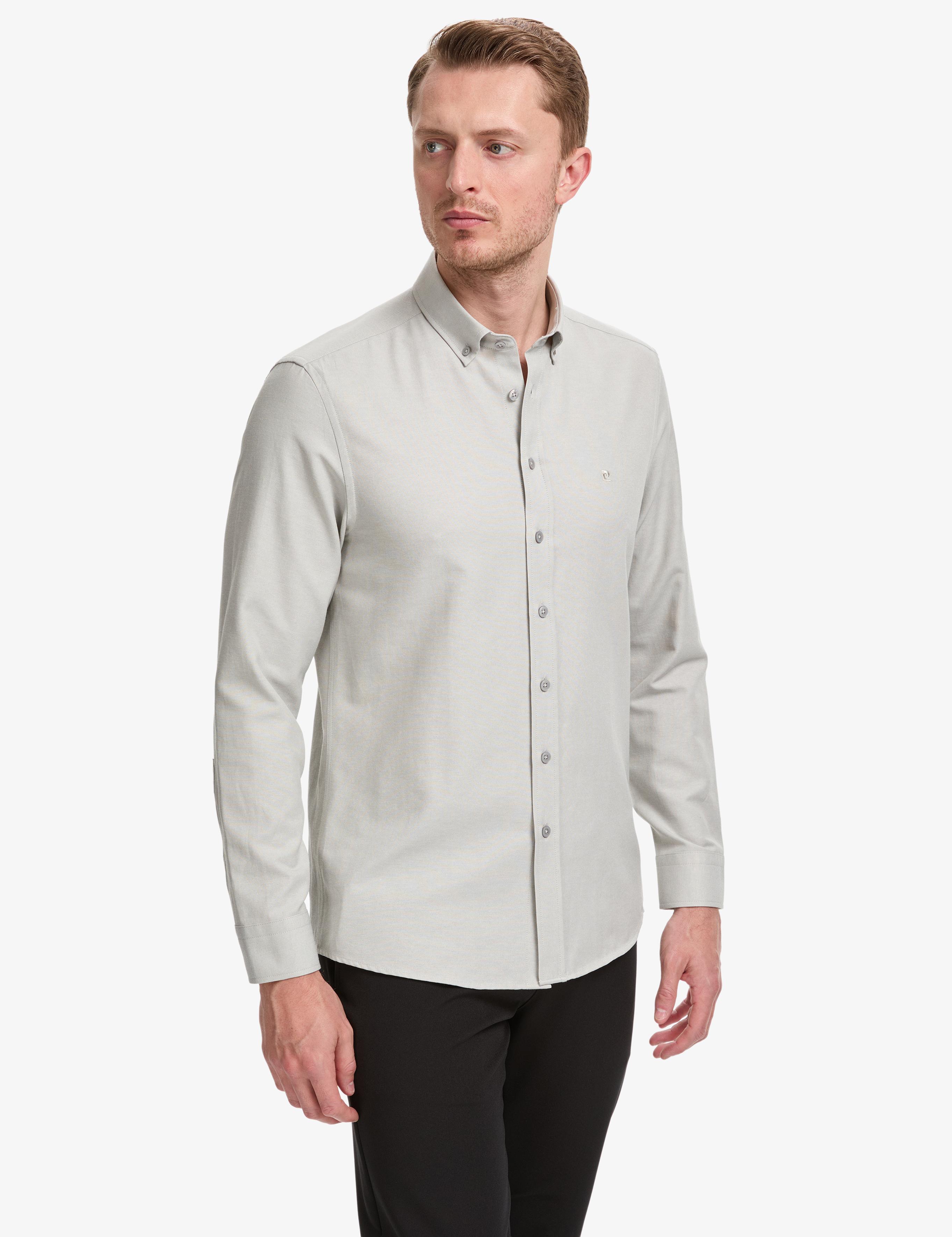 Gri Oxford Slim Fit Kolay Ütülenebilir Gömlek