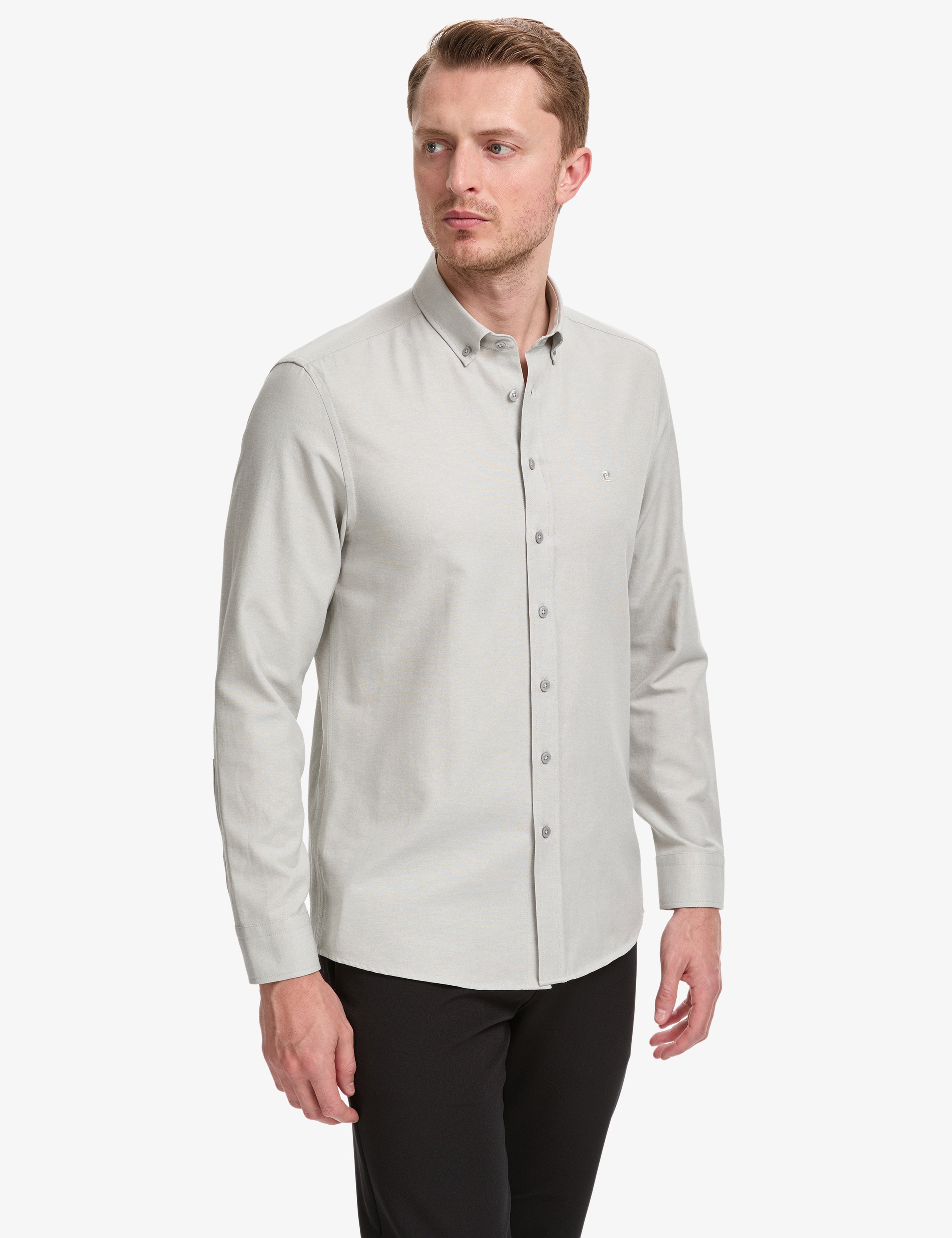 Gri Oxford Slim Fit Kolay Ütülenebilir Gömlek