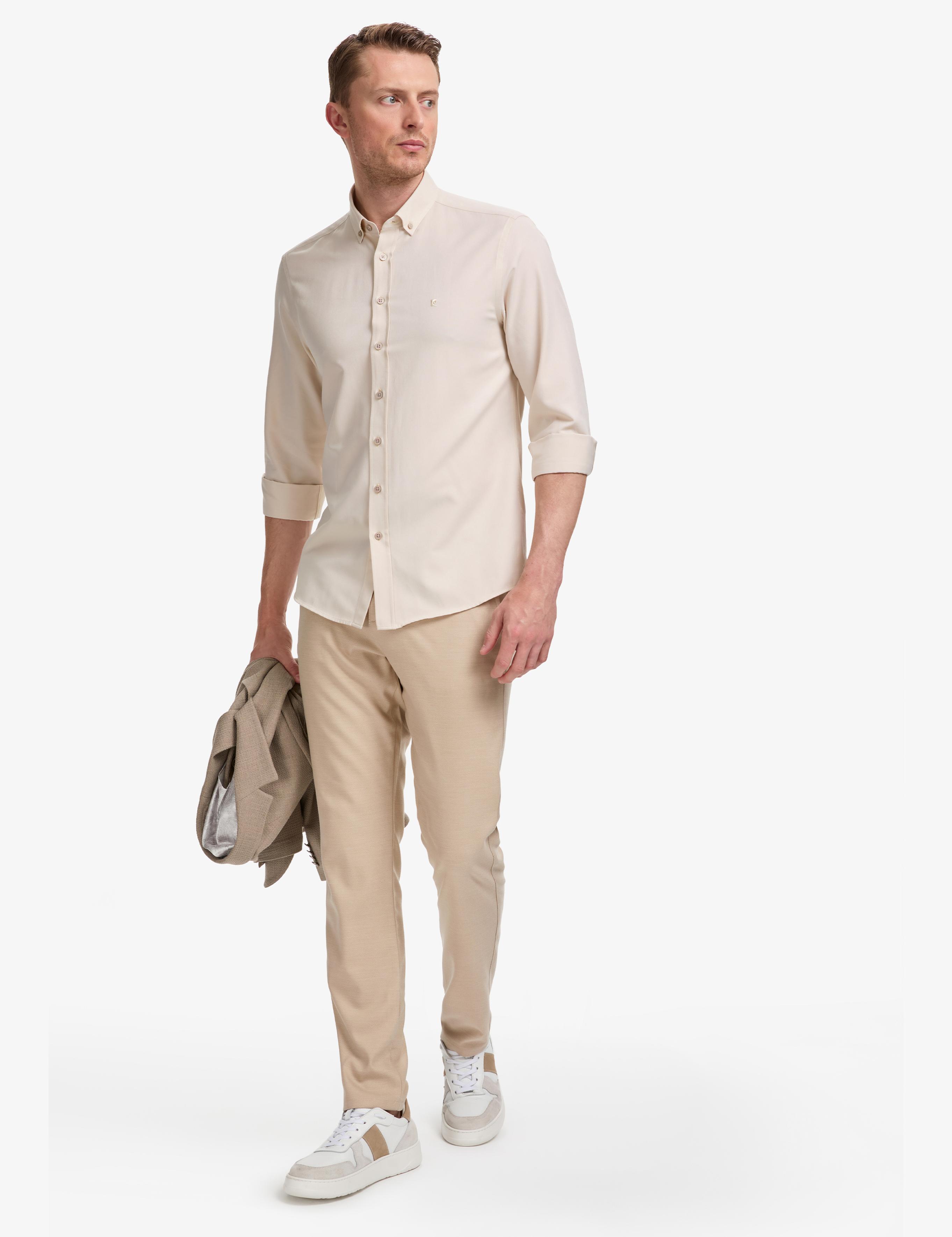 Bej Oxford Slim Fit Kolay Ütülenebilir Gömlek