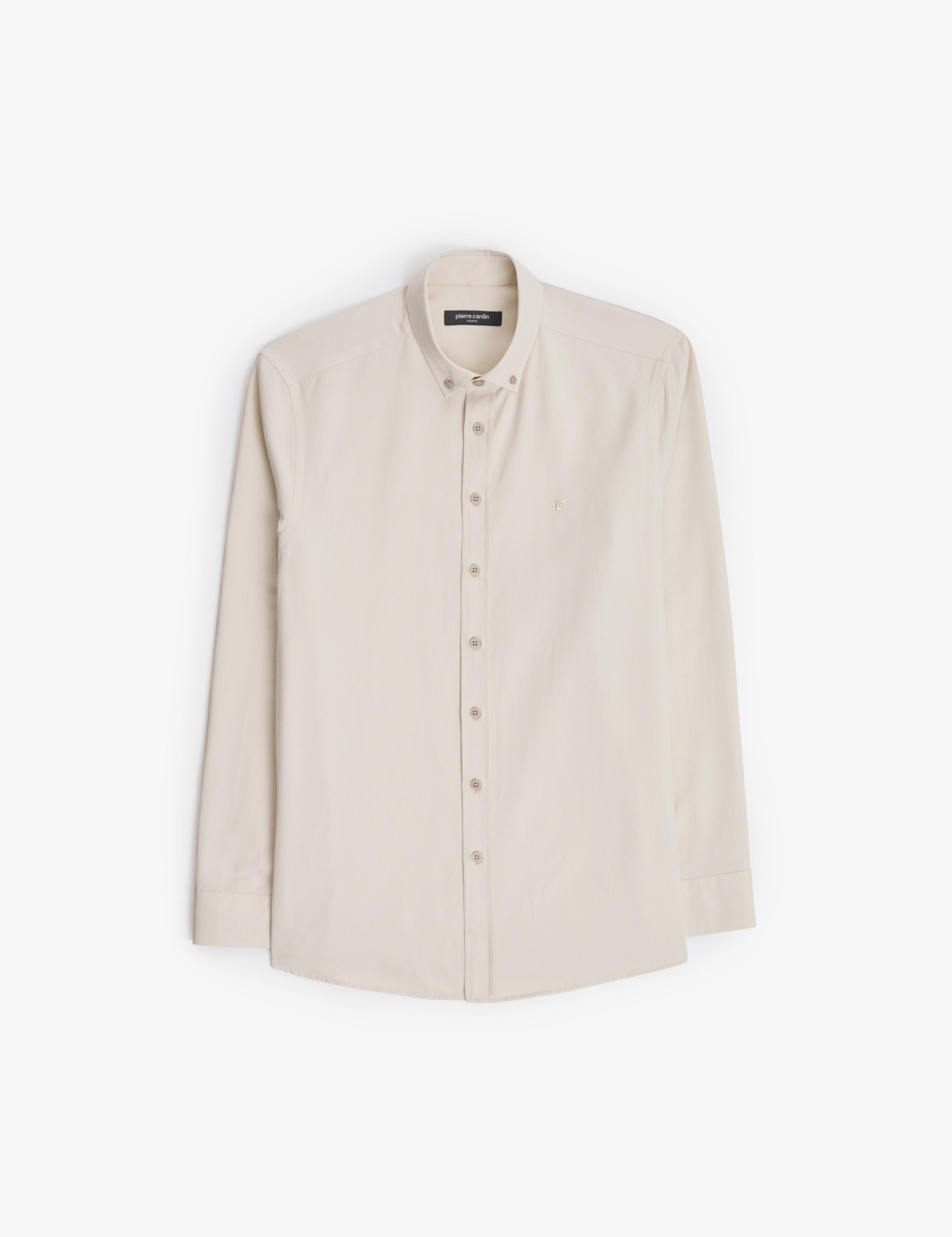 Bej Oxford Slim Fit Kolay Ütülenebilir Gömlek