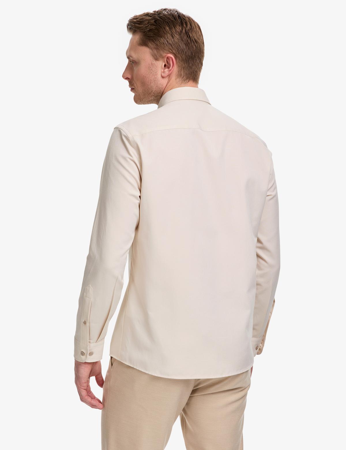 Bej Oxford Slim Fit Kolay Ütülenebilir Gömlek - 50325365044