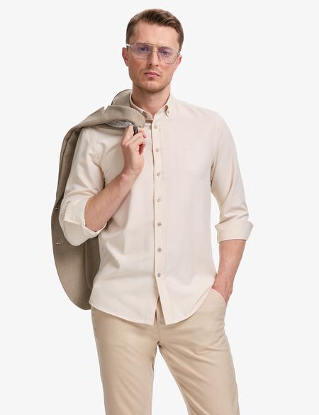 Bej Oxford Slim Fit Kolay Ütülenebilir Gömlek - 50325365044