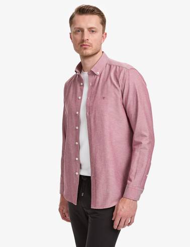 Bordo Oxford Slim Fit Kolay Ütülenebilir Gömlek