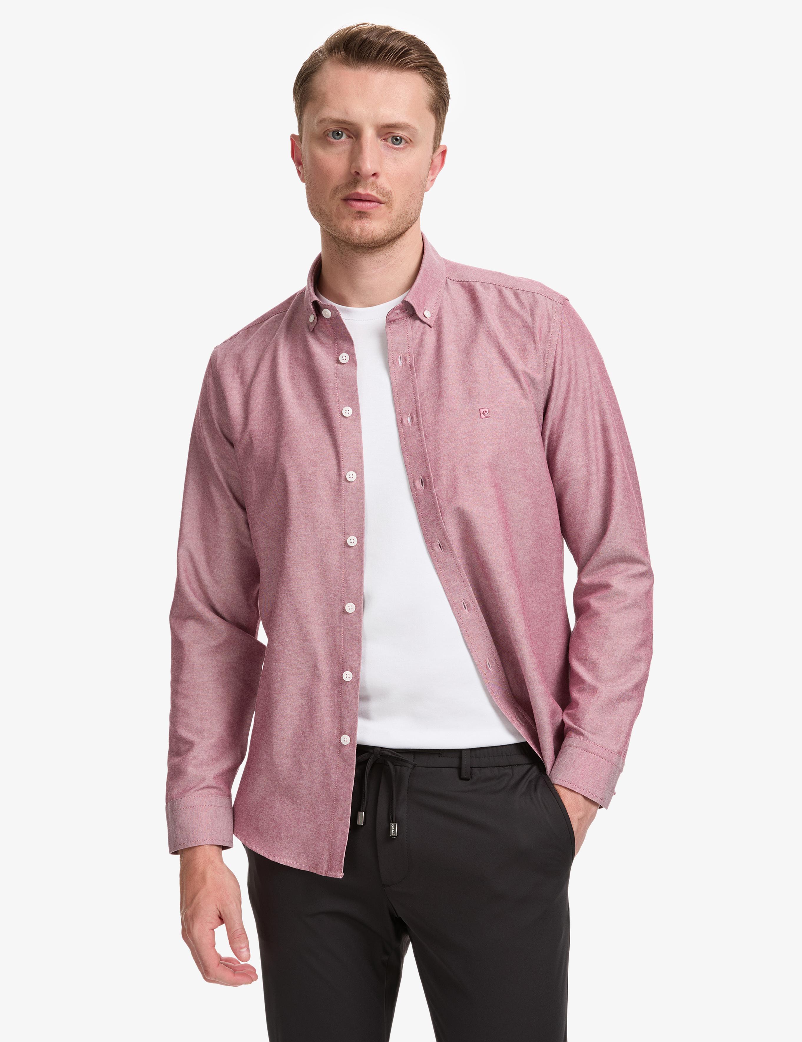 Bordo Oxford Slim Fit Kolay Ütülenebilir Gömlek