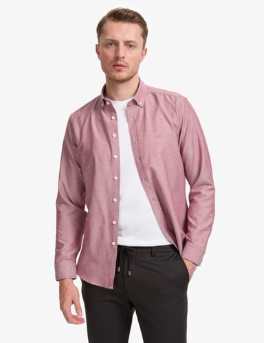 Bordo Oxford Slim Fit Kolay Ütülenebilir Gömlek