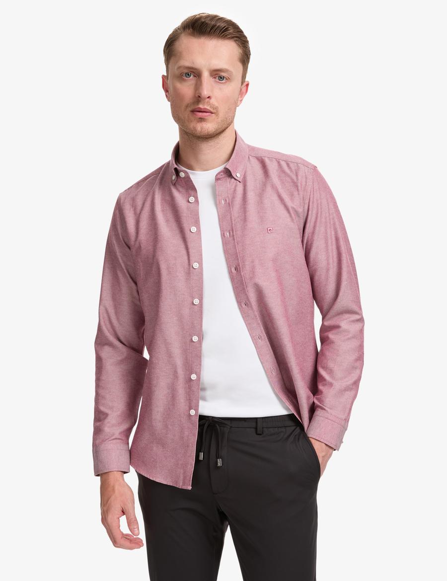 Bordo Oxford Slim Fit Kolay Ütülenebilir Gömlek