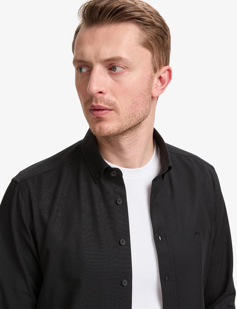 Siyah Oxford Slim Fit Kolay Ütülenebilir Gömlek