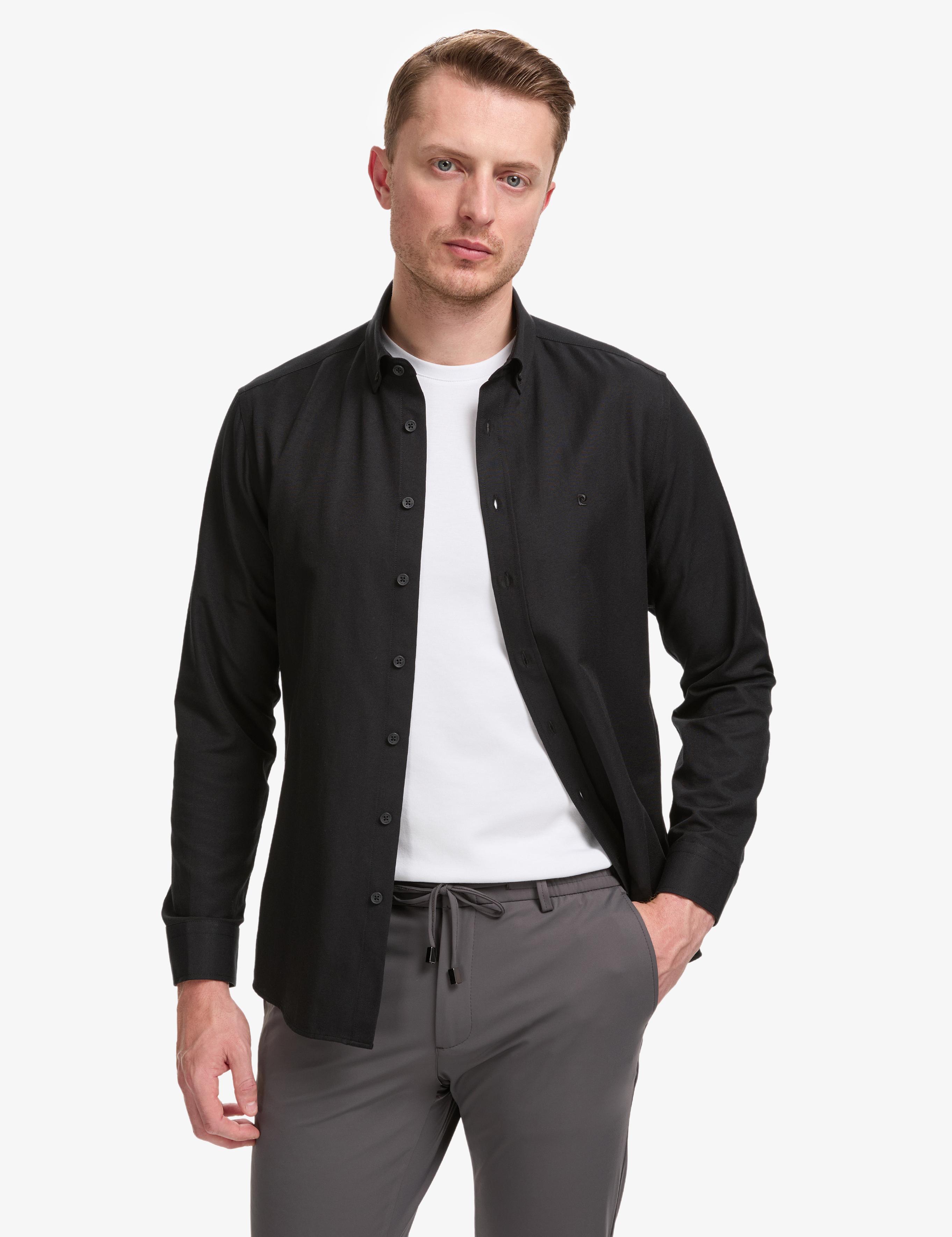 Siyah Oxford Slim Fit Kolay Ütülenebilir Gömlek