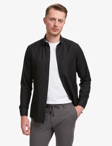 Siyah Oxford Slim Fit Kolay Ütülenebilir Gömlek