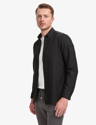 Siyah Oxford Slim Fit Kolay Ütülenebilir Gömlek