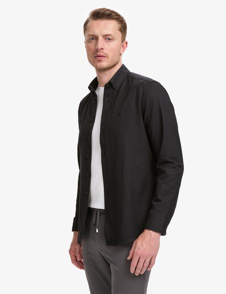 Siyah Oxford Slim Fit Kolay Ütülenebilir Gömlek - 50325365033