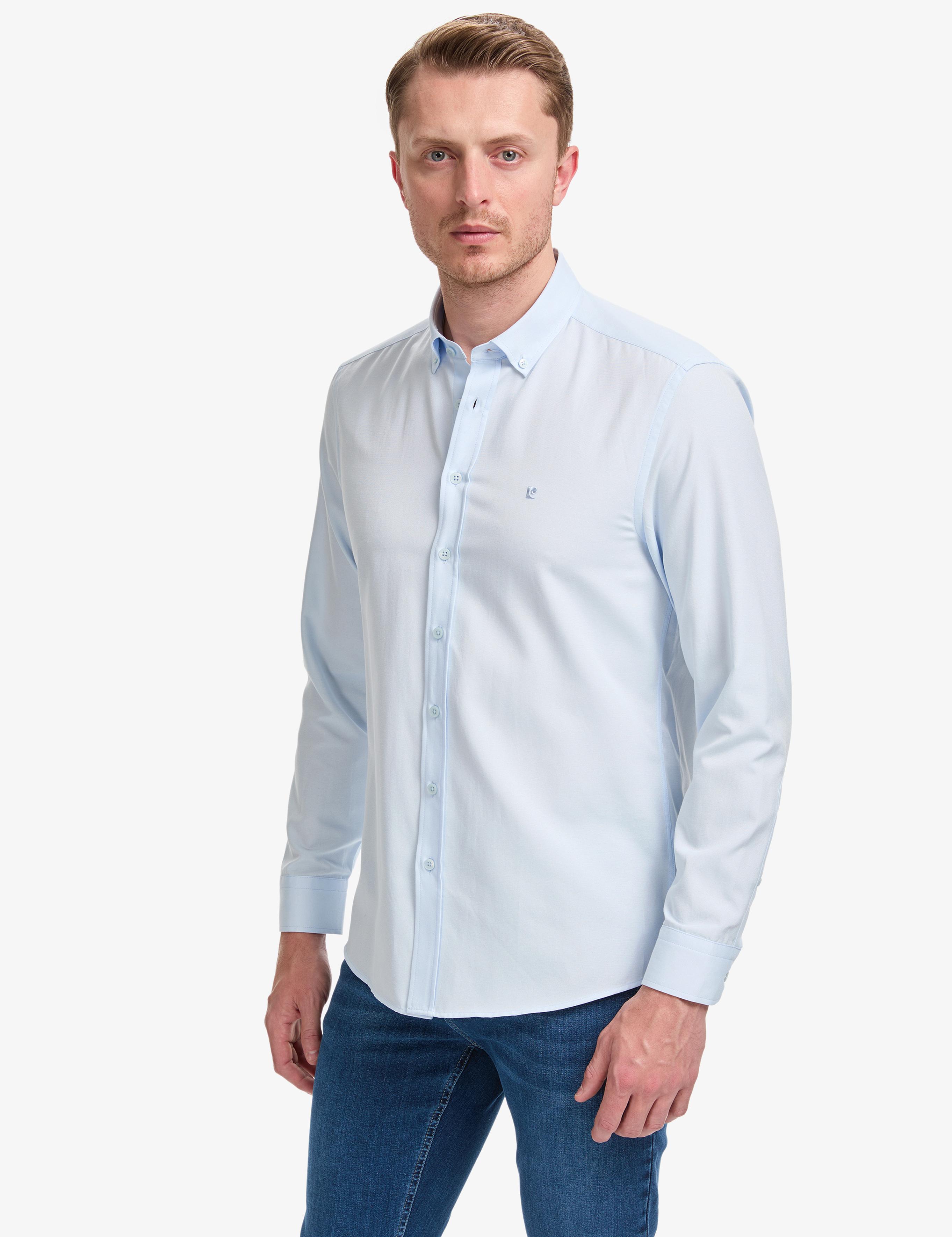 Açık Mavi Oxford Slim Fit Kolay Ütülenebilir Gömlek