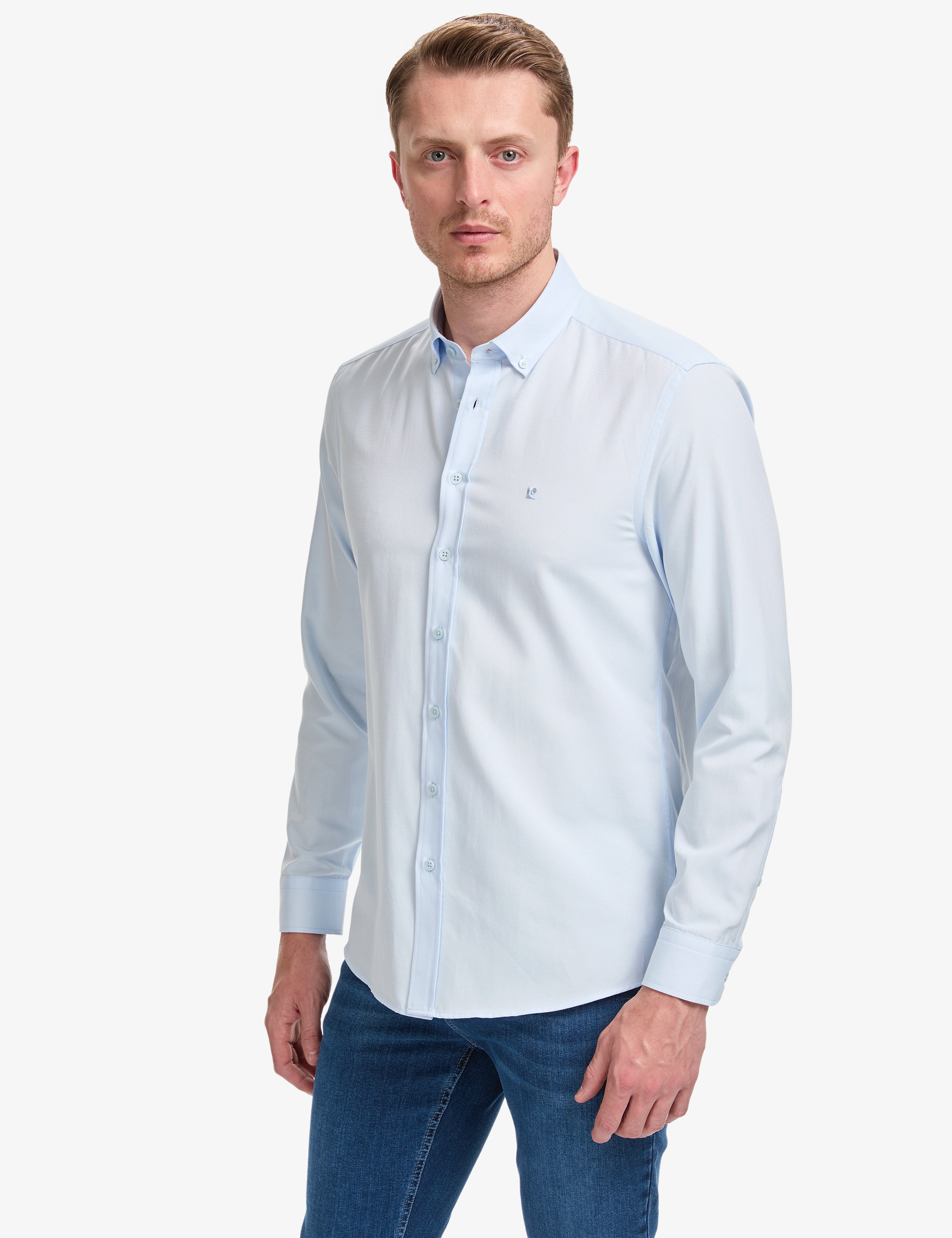 Açık Mavi Oxford Slim Fit Kolay Ütülenebilir Gömlek