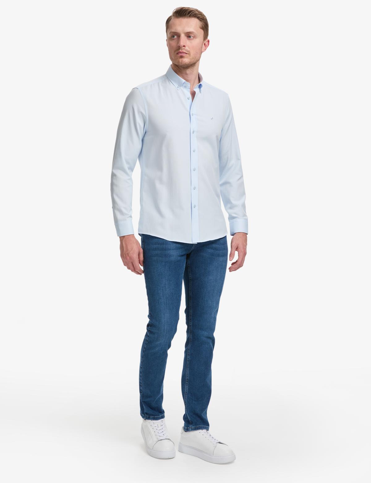 Açık Mavi Oxford Slim Fit Kolay Ütülenebilir Gömlek - 50325365014