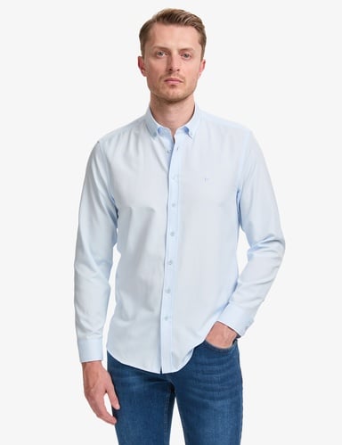 Açık Mavi Oxford Slim Fit Kolay Ütülenebilir Gömlek