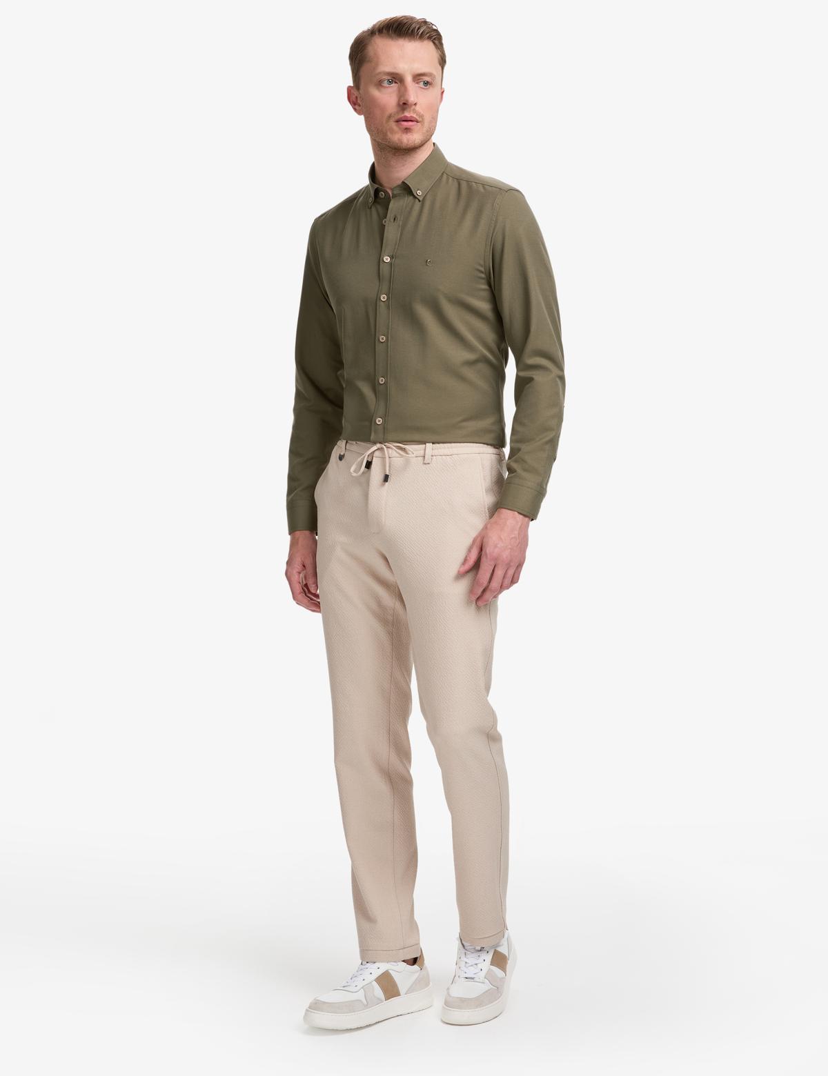 Haki Oxford Slim Fit Kolay Ütülenebilir Gömlek - 50325365078
