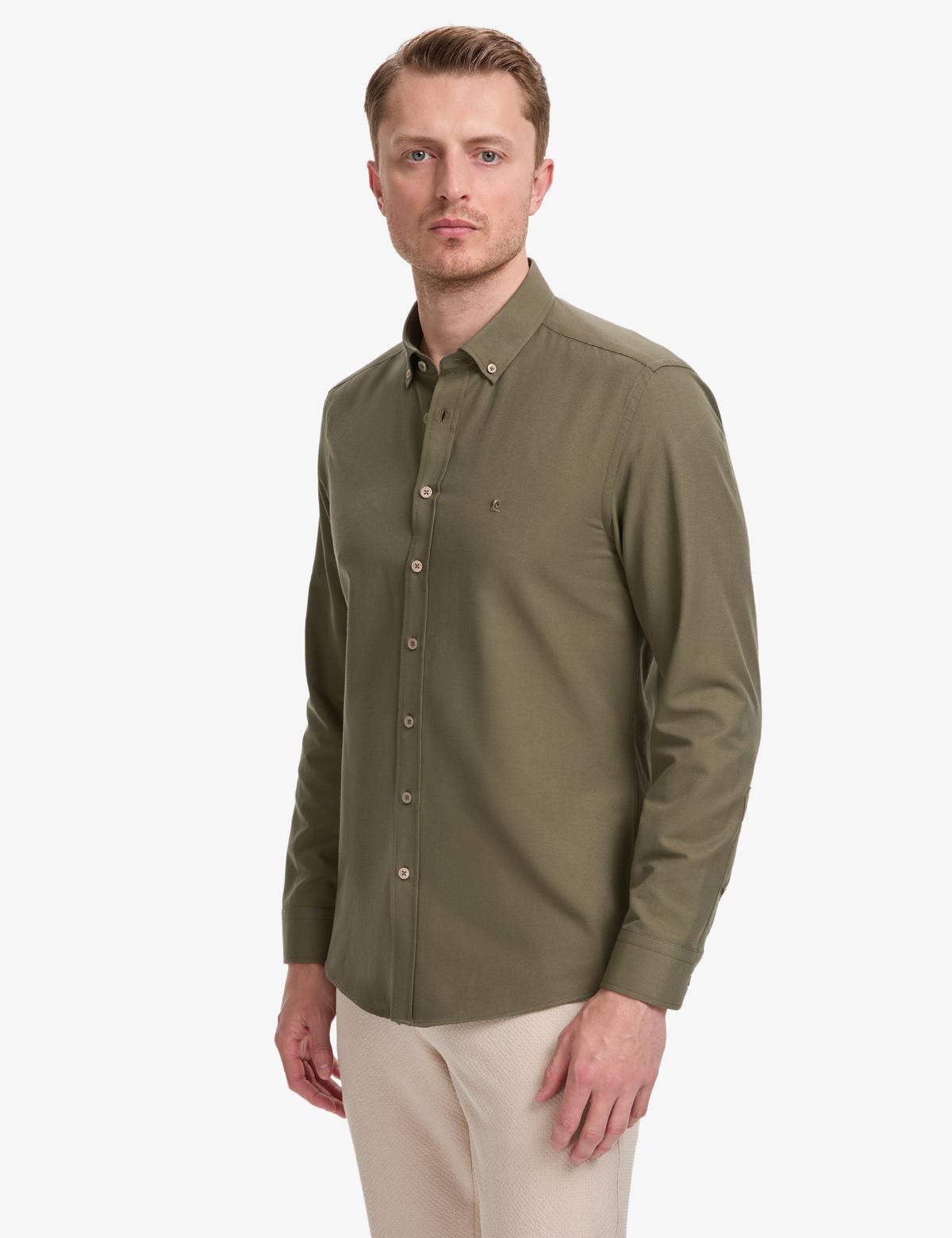 Haki Oxford Slim Fit Kolay Ütülenebilir Gömlek - 50325365078