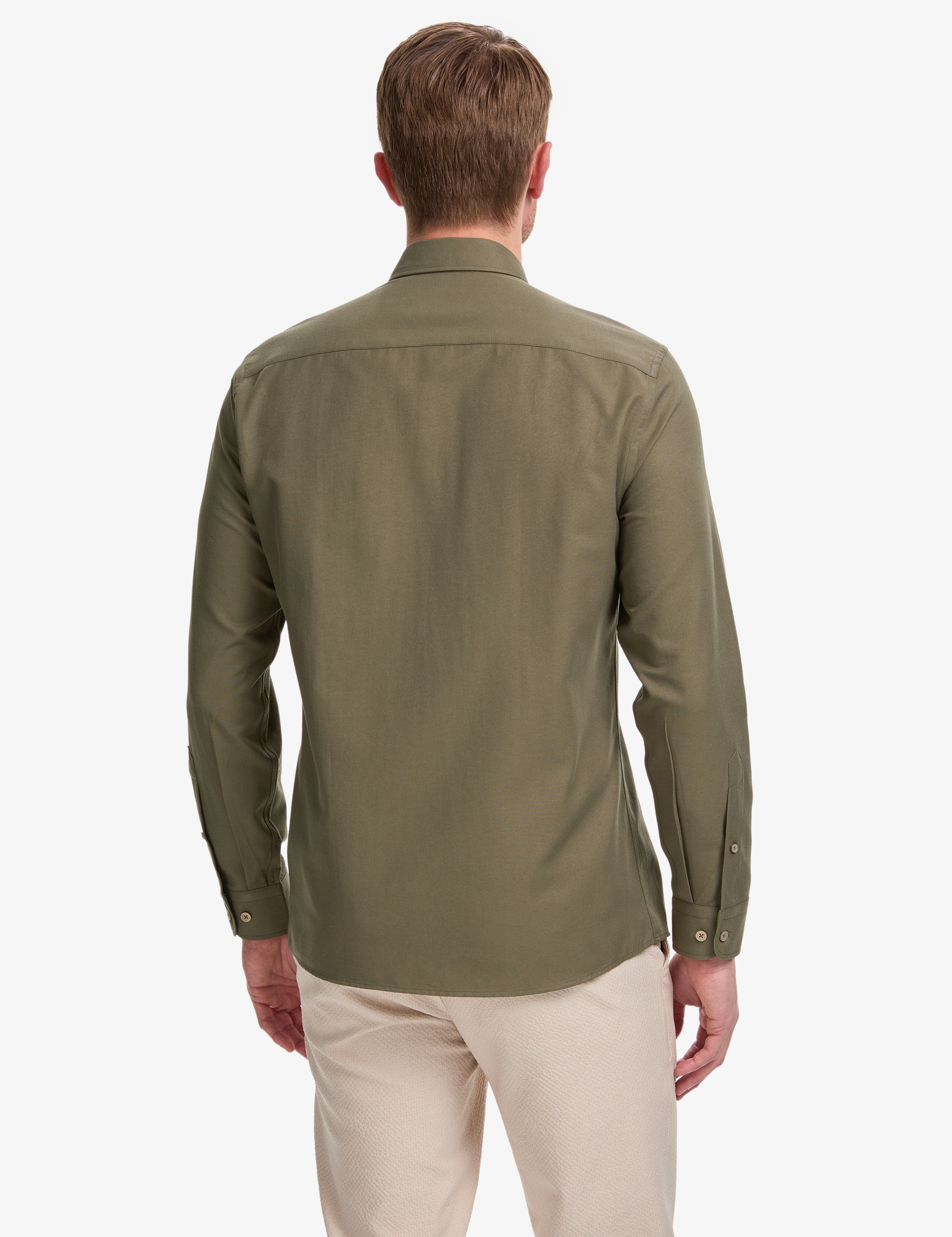 Haki Oxford Slim Fit Kolay Ütülenebilir Gömlek - Image 5