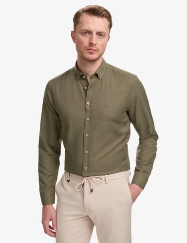 Haki Oxford Slim Fit Kolay Ütülenebilir Gömlek