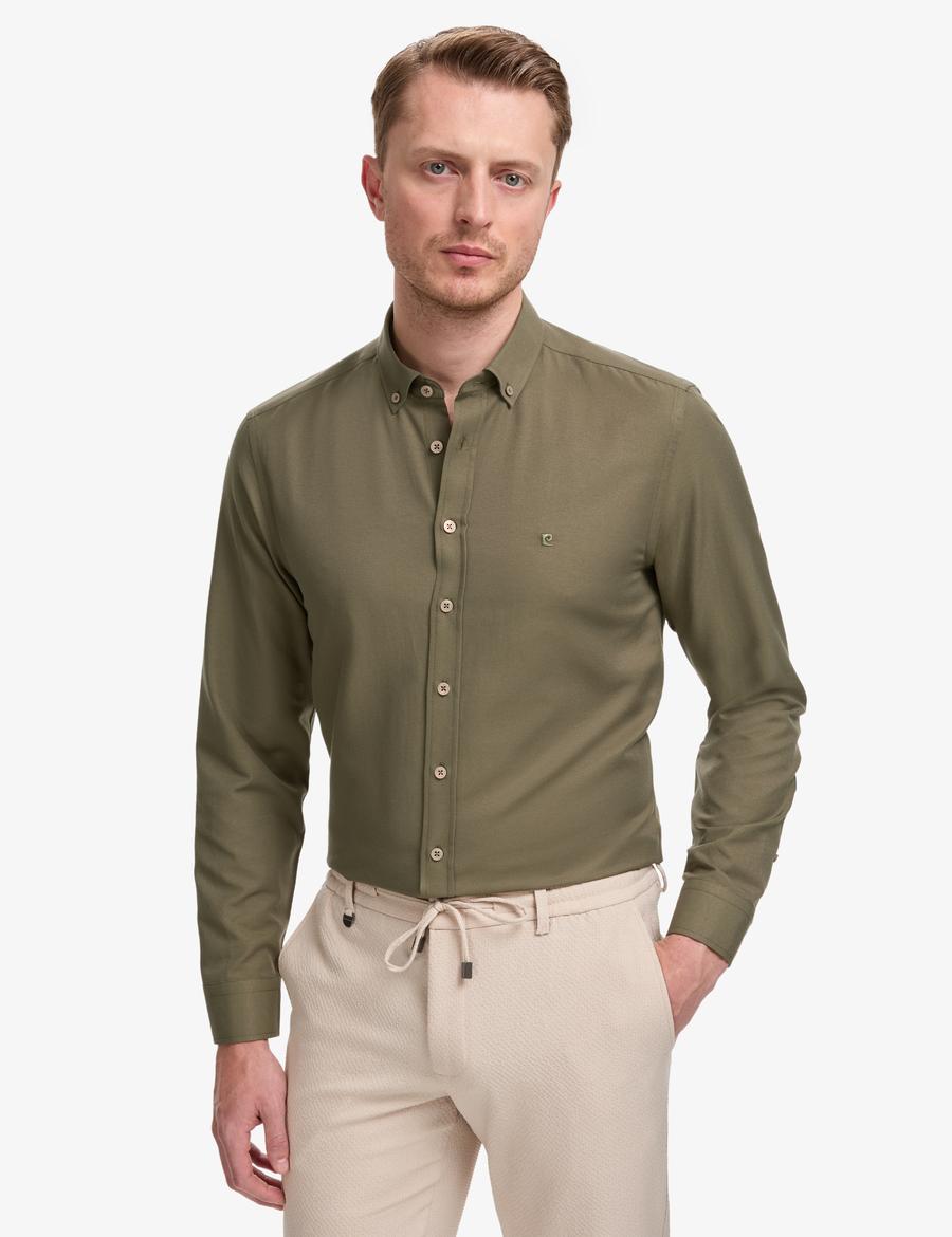 Haki Oxford Slim Fit Kolay Ütülenebilir Gömlek
