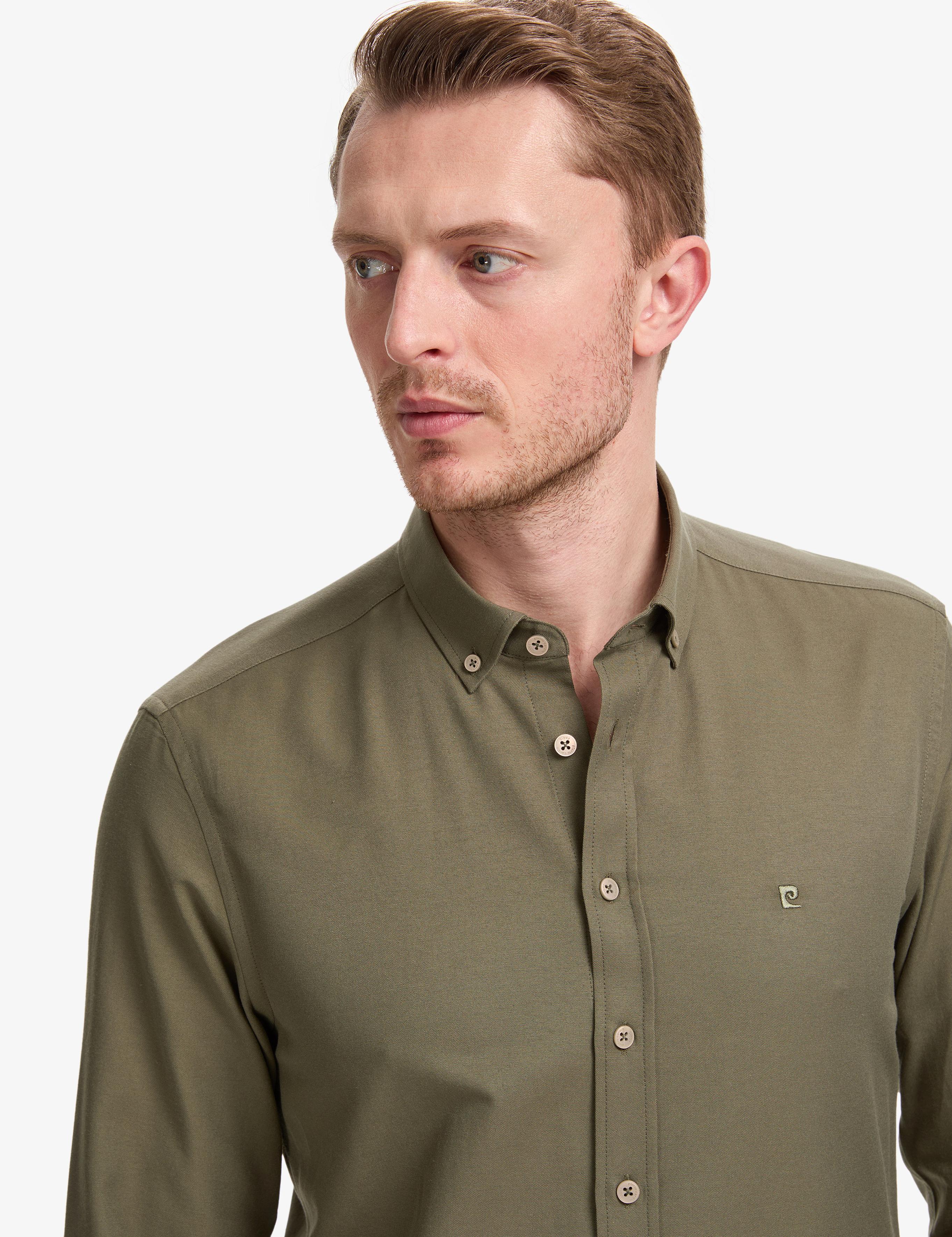 Haki Oxford Slim Fit Kolay Ütülenebilir Gömlek