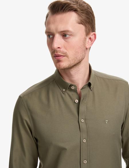 Haki Oxford Slim Fit Kolay Ütülenebilir Gömlek - 50325365078
