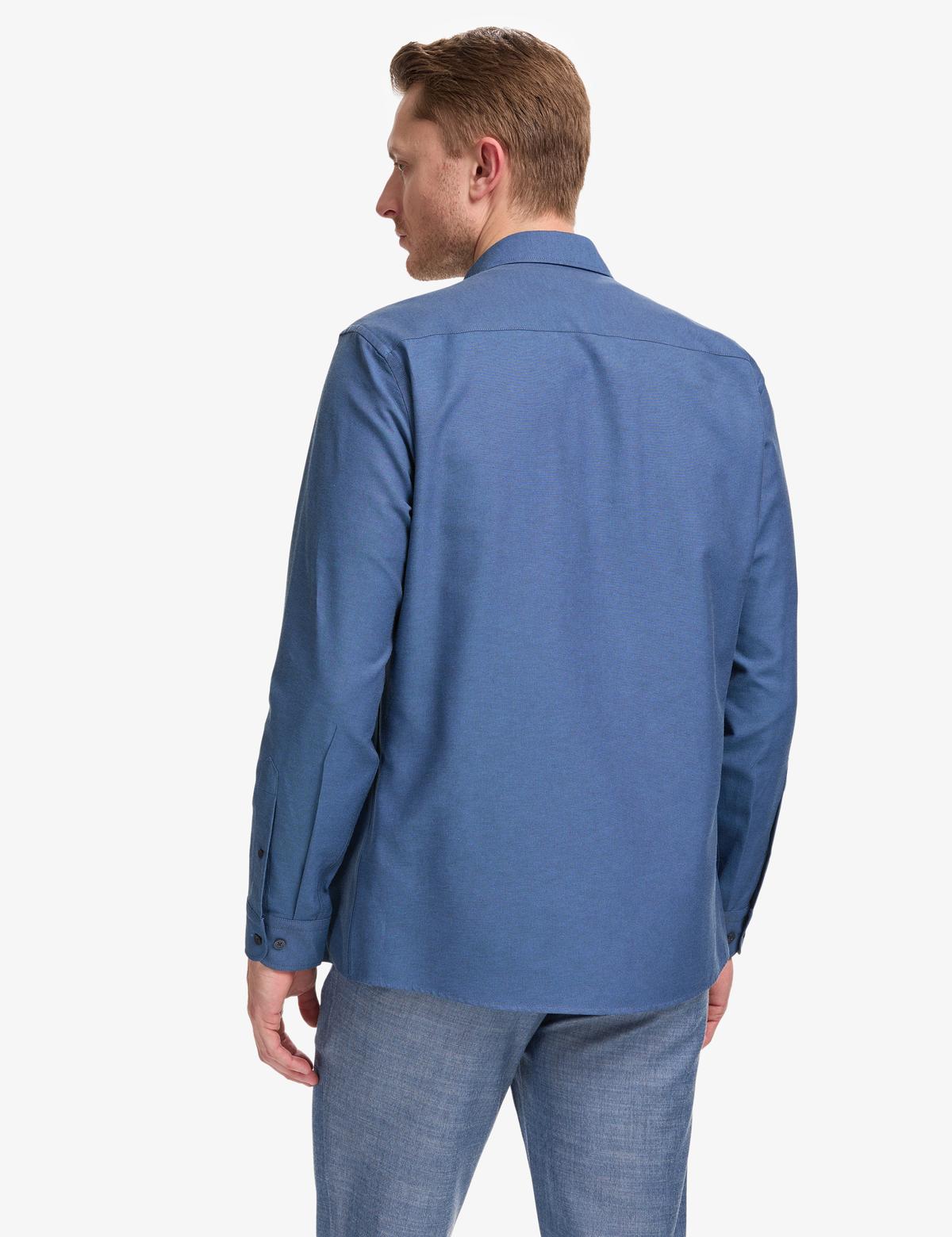 Lacivert Oxford Slim Fit Kolay Ütülenebilir Gömlek - 50325365025