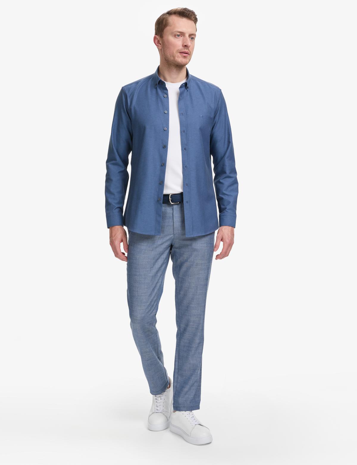 Lacivert Oxford Slim Fit Kolay Ütülenebilir Gömlek - 50325365025