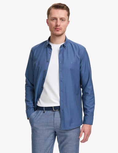 Lacivert Oxford Slim Fit Kolay Ütülenebilir Gömlek