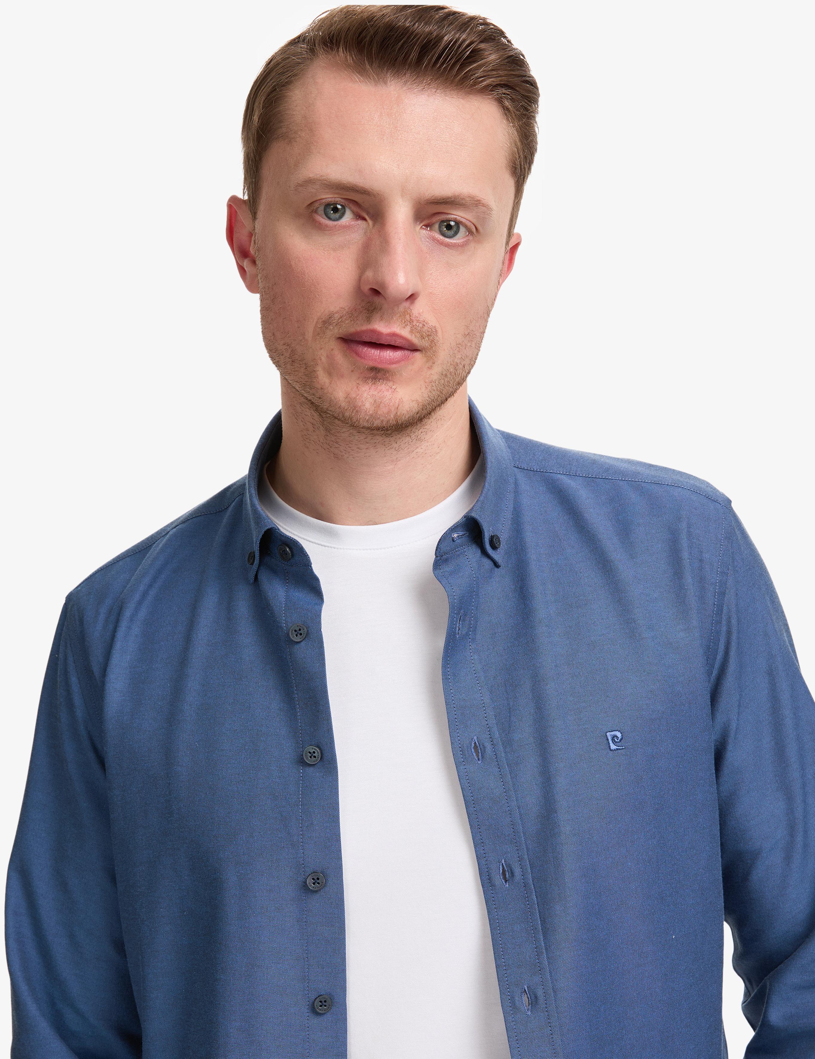 Lacivert Oxford Slim Fit Kolay Ütülenebilir Gömlek