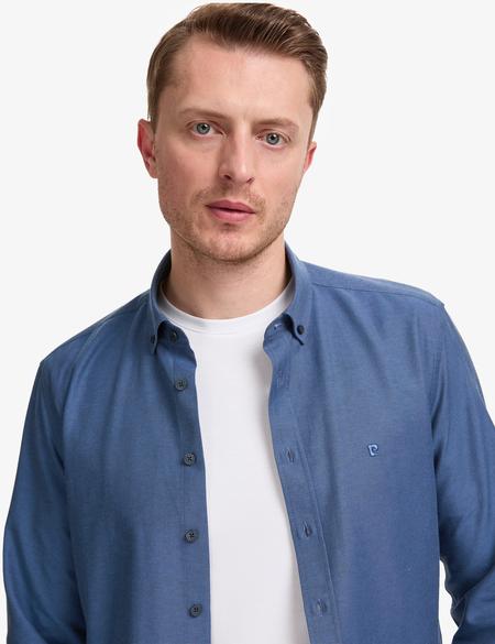 Lacivert Oxford Slim Fit Kolay Ütülenebilir Gömlek - 50325365025