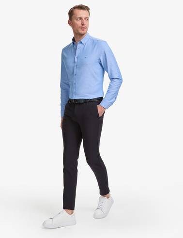 Mavi Oxford Slim Fit Kolay Ütülenebilir Gömlek