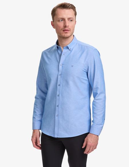 Mavi Oxford Slim Fit Kolay Ütülenebilir Gömlek - 50325365059