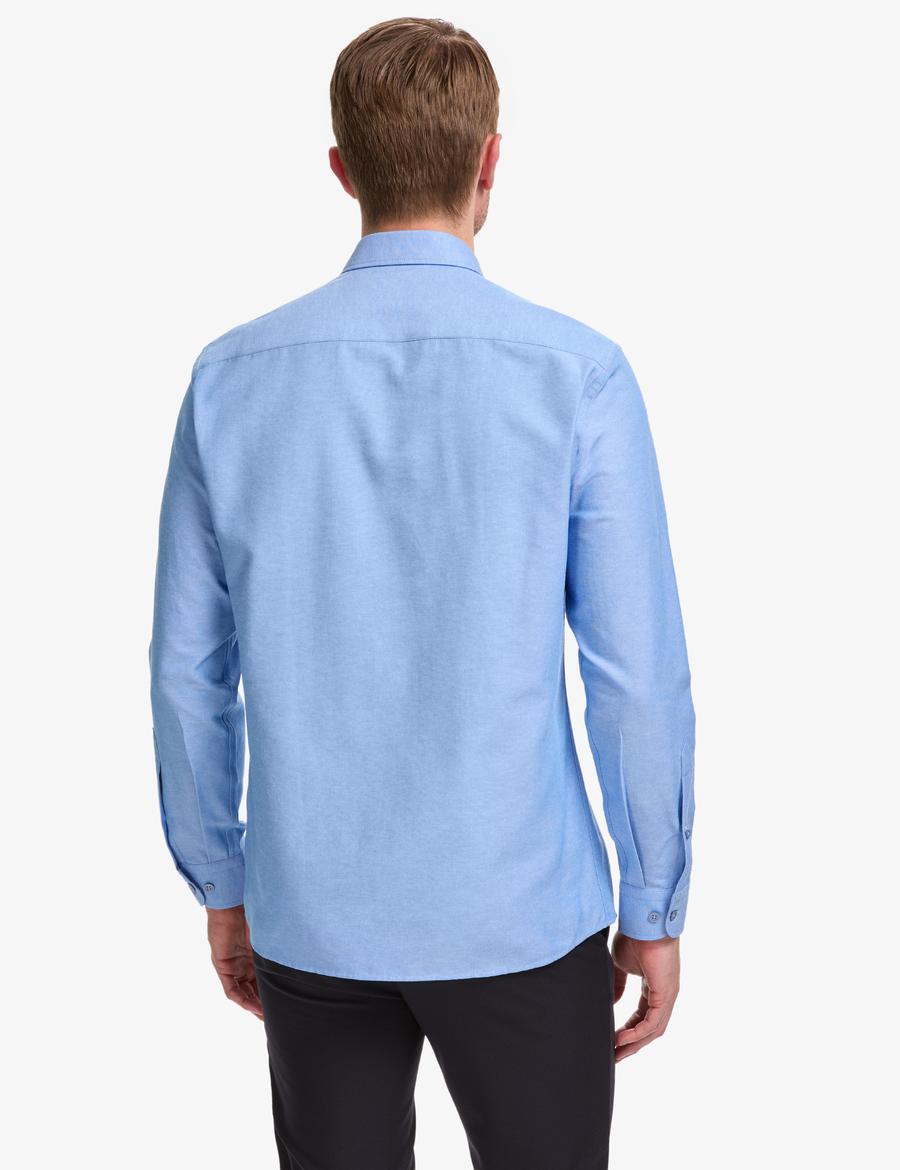 Mavi Oxford Slim Fit Kolay Ütülenebilir Gömlek