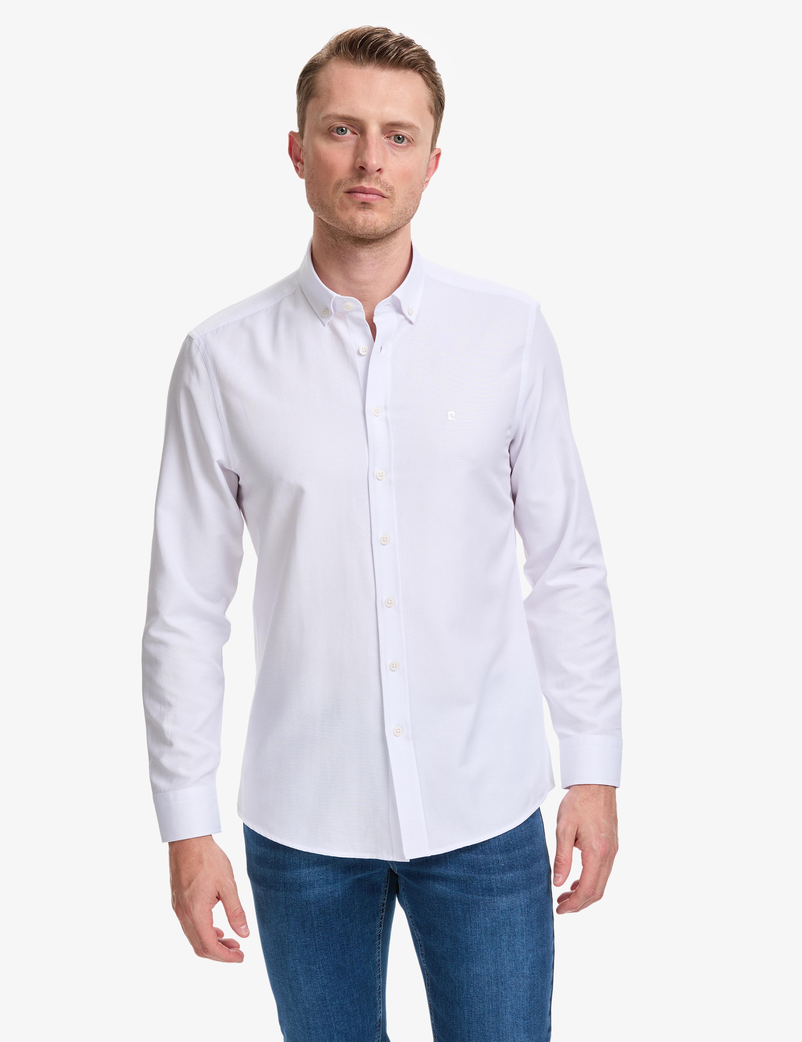 Beyaz Oxford Slim Fit Kolay Ütülenebilir Gömlek