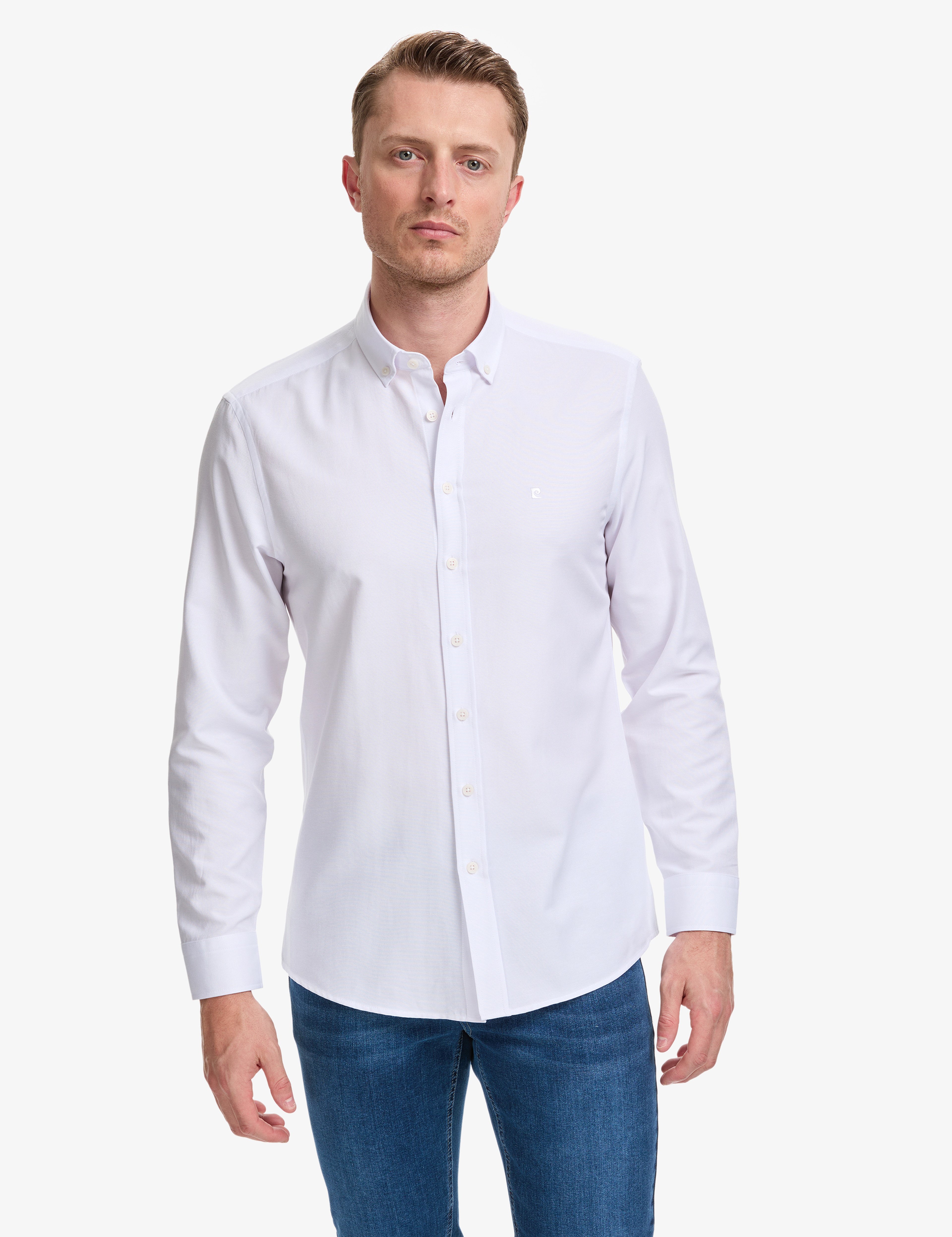Beyaz Oxford Slim Fit Kolay Ütülenebilir Gömlek - Image 1