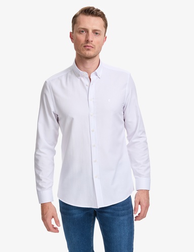Beyaz Oxford Slim Fit Kolay Ütülenebilir Gömlek