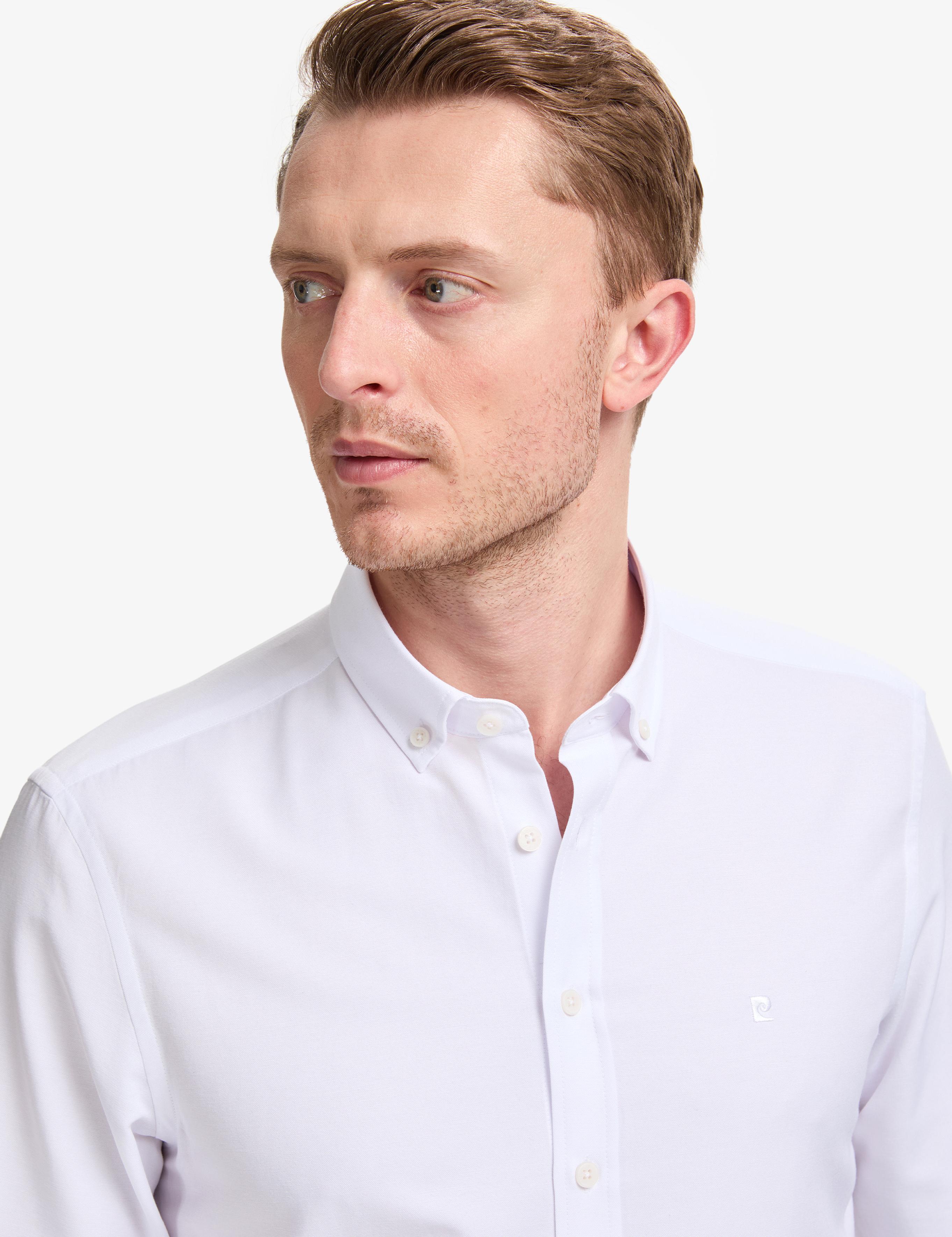 Beyaz Oxford Slim Fit Kolay Ütülenebilir Gömlek