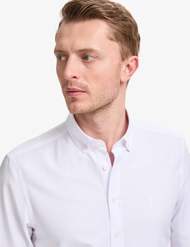 Beyaz Oxford Slim Fit Kolay Ütülenebilir Gömlek
