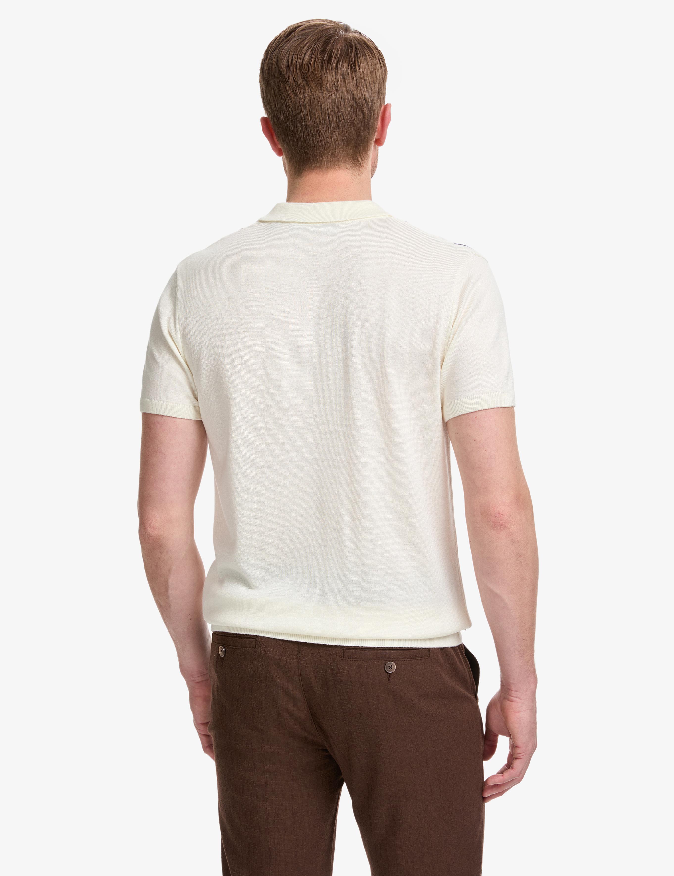 Ekru Slim Fit Polo Yaka Fermuarlı Triko Tişört