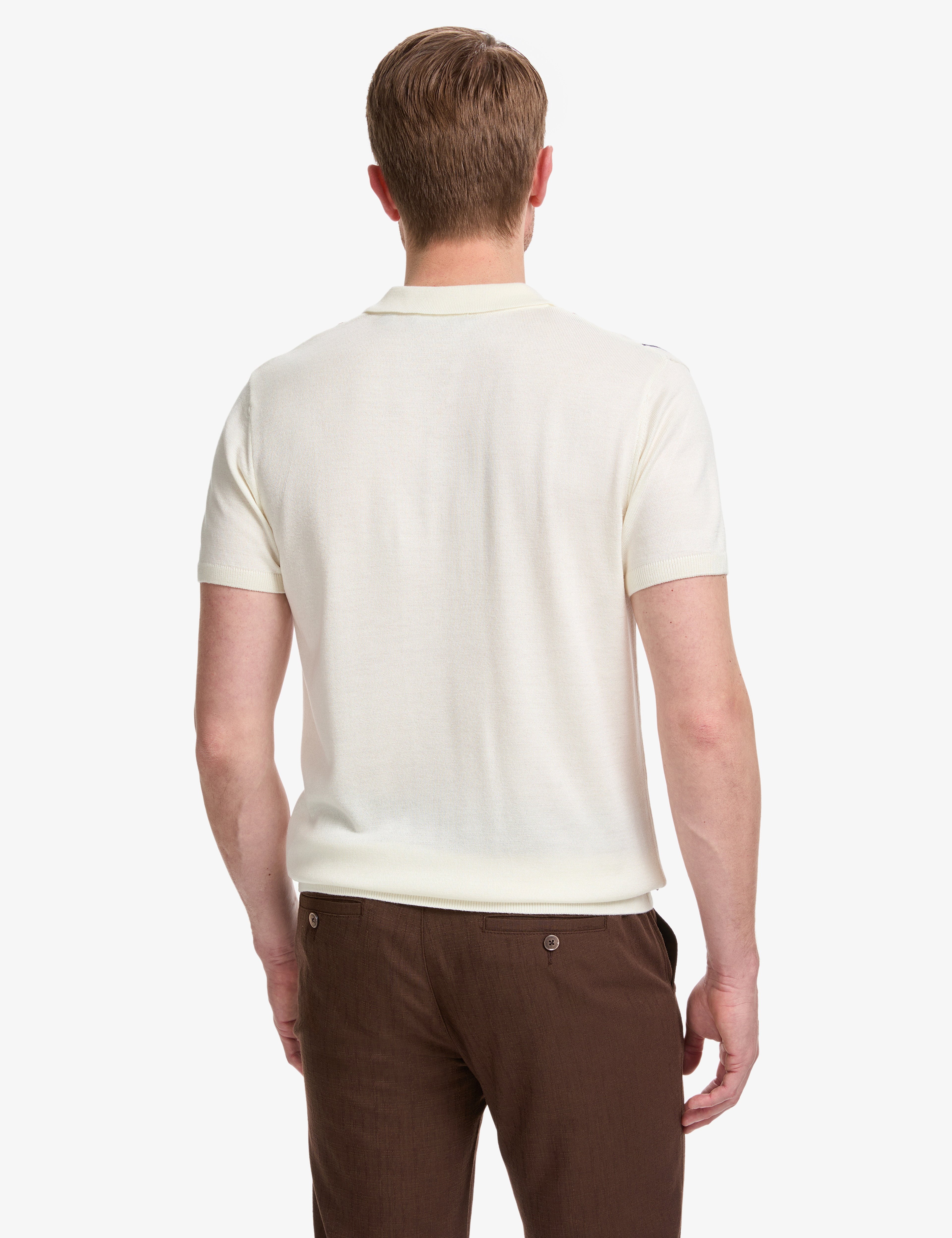 Ekru Slim Fit Polo Yaka Fermuarlı Triko Tişört