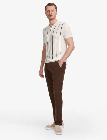 Ekru Slim Fit Polo Yaka Fermuarlı Triko Tişört
