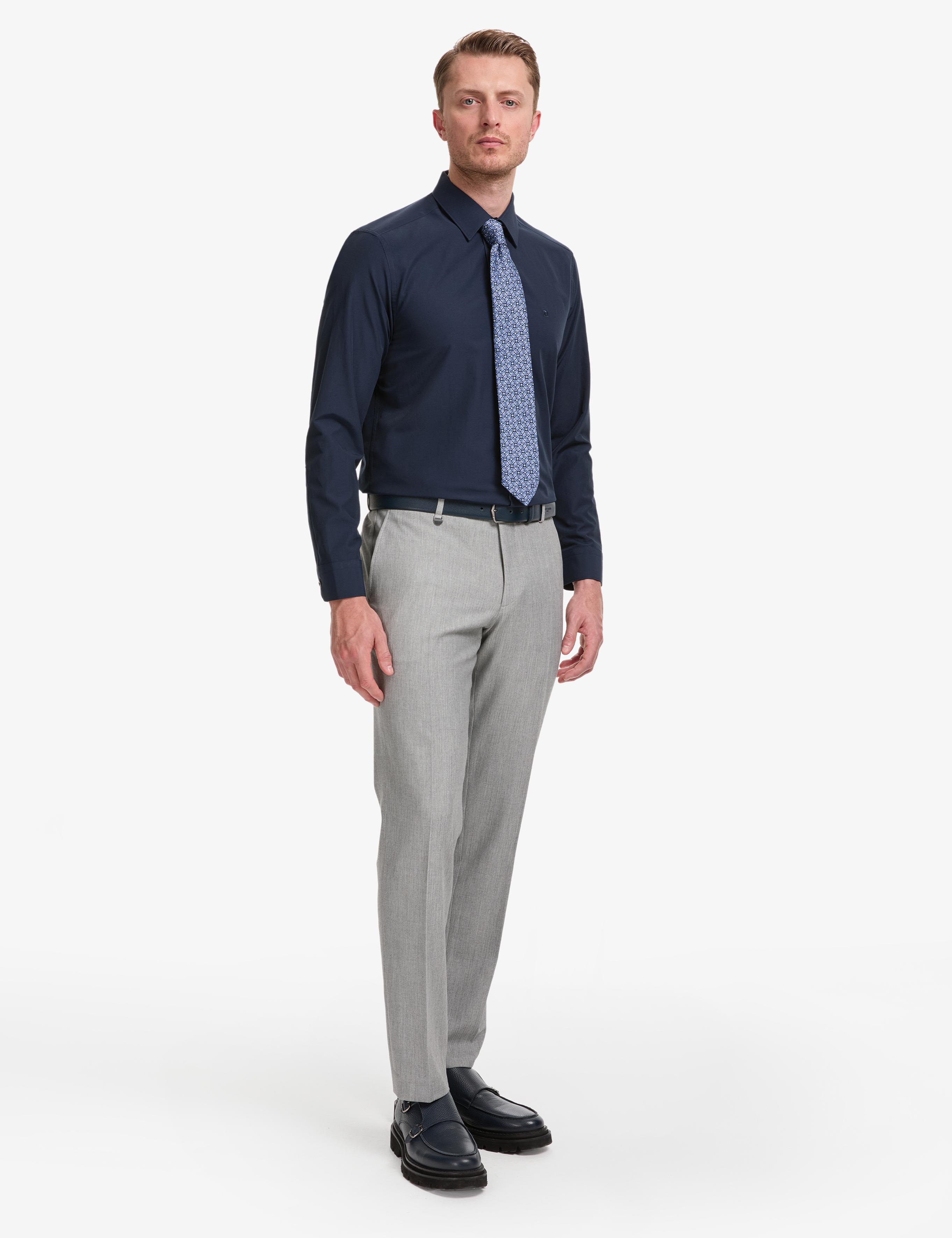 Lacivert Regular Fit Uzun Kollu Basic Gömlek